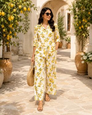 Citrus Print Cotton Linen Co-Ord Set – Front Outfit View