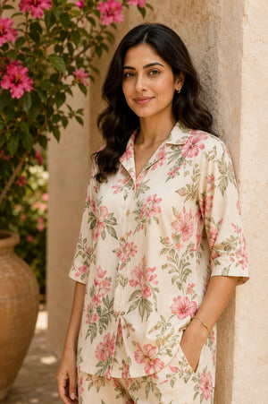 Hibiscus Hour Premium Cotton Co-Ord Set – Stylish Two-Piece Outfit