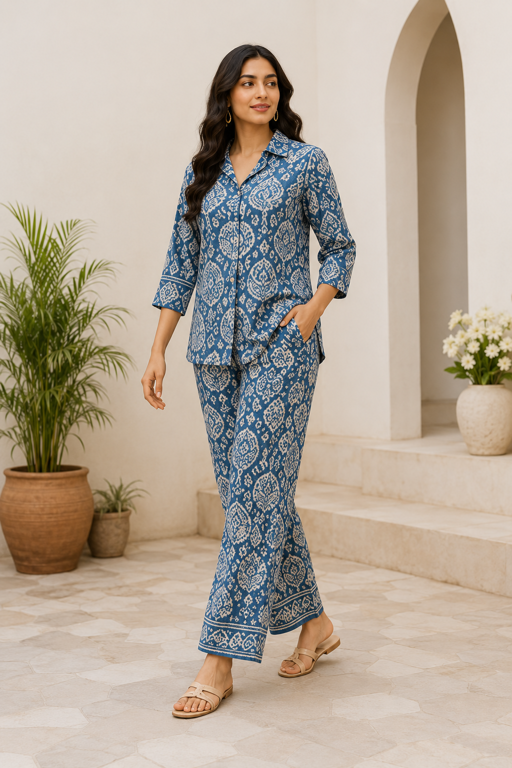 Blue Paisley Cotton Co-Ord Set for Women
