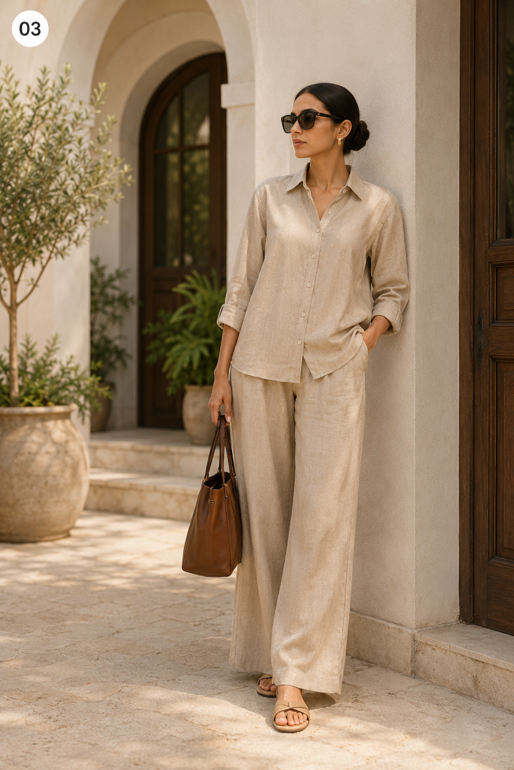 Stone Beige Linen Blend Co-Ord Set for Women