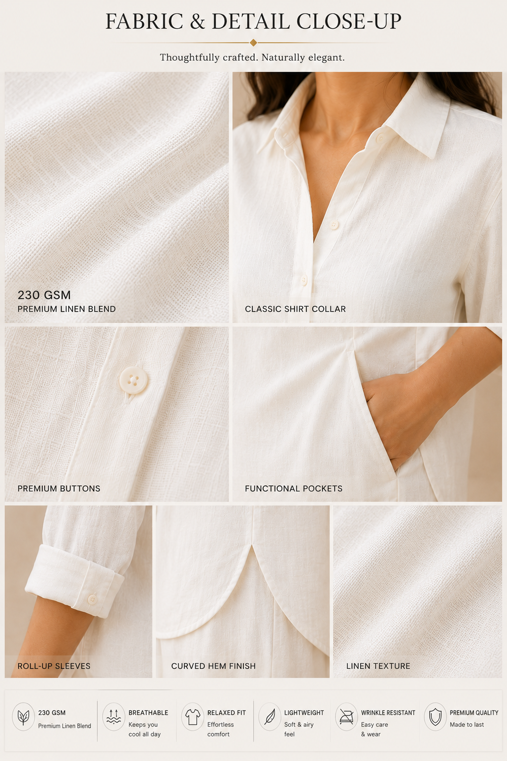 IVORY WHITE Premium Linen Blend Co-Ord Set with Relaxed Wide-Leg Pants