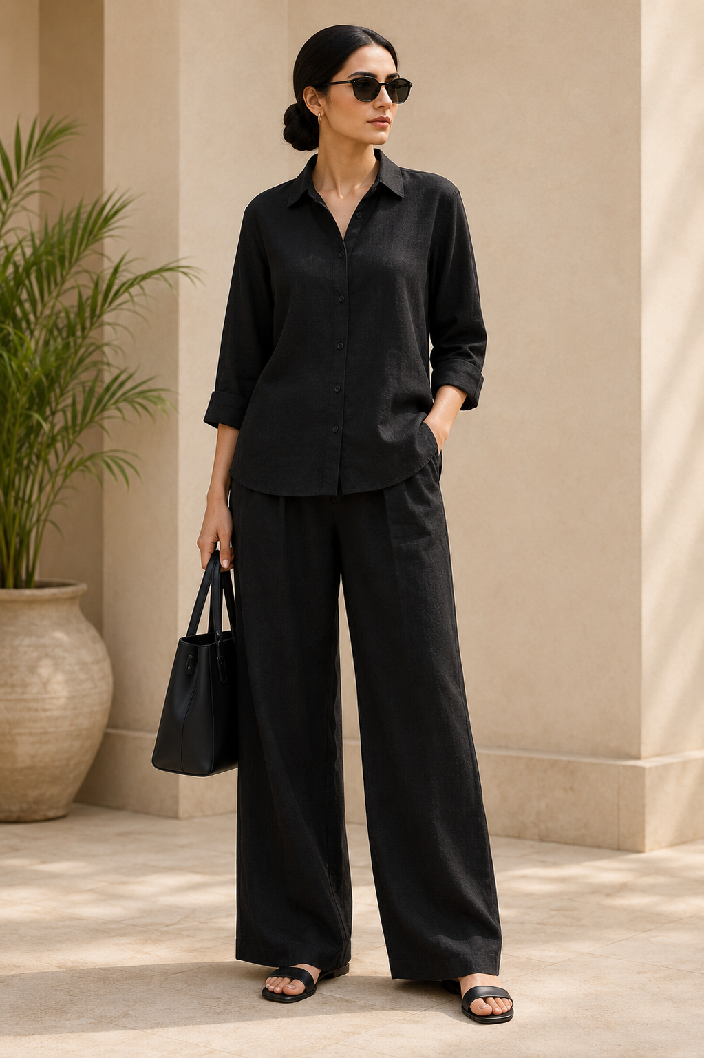 JET BLACK Premium Linen Co-Ord Set for Women