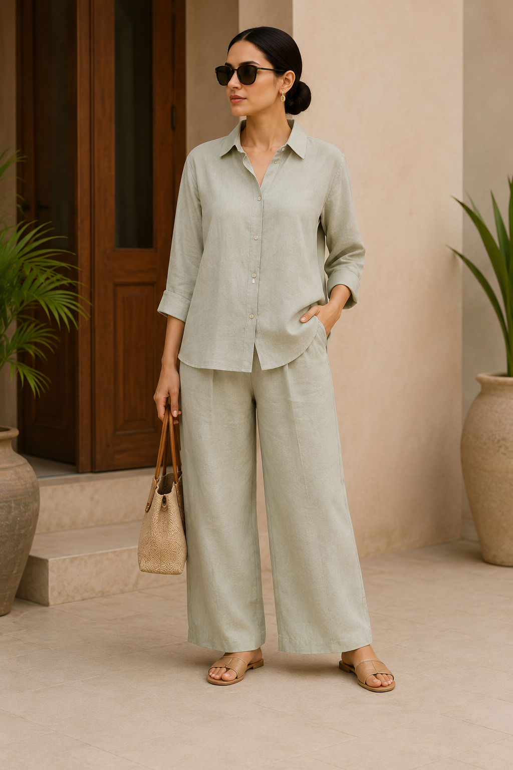LIGHT SAGE Premium Linen Co-Ord Set for Women