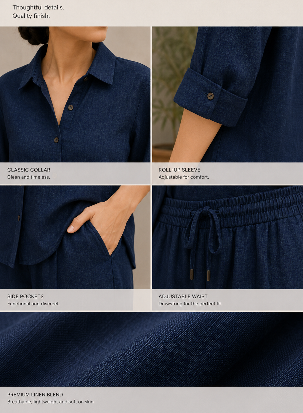 DEEP NAVY Premium Linen Co-Ord Set for Women