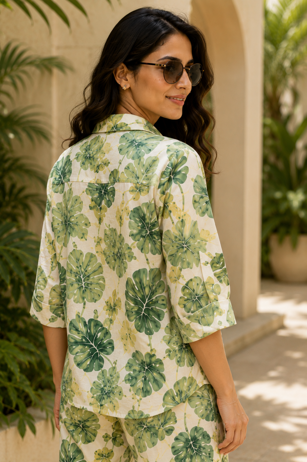 BOTANICAL ESCAPE Green Tropical Printed Co-Ord Set for Women