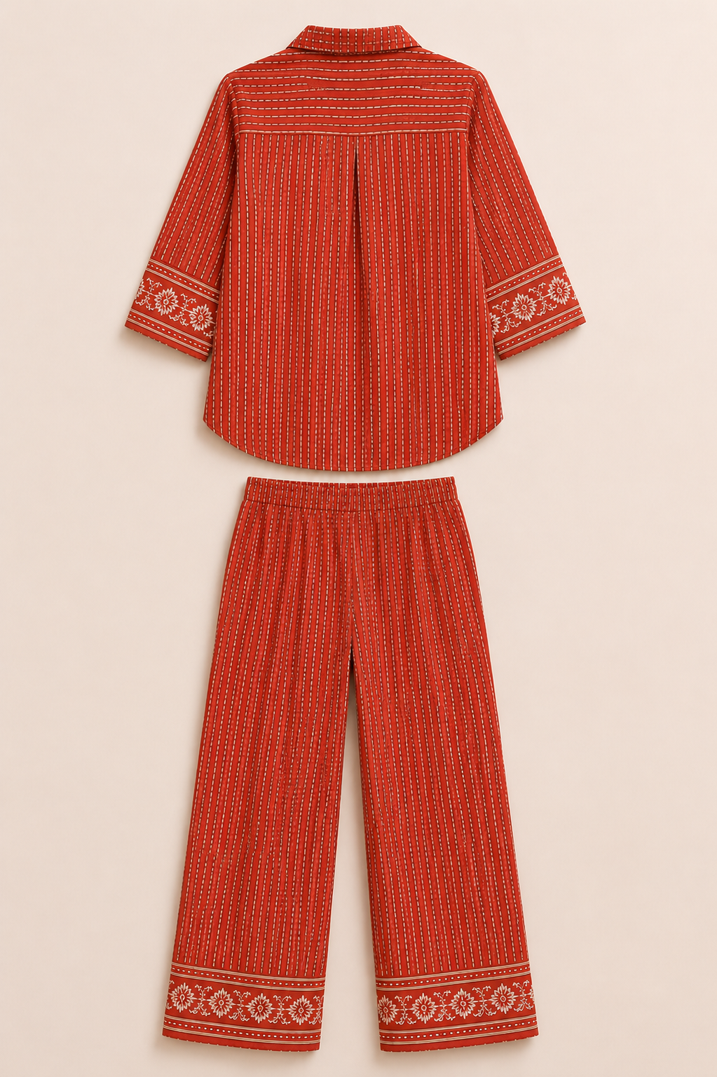 Terracotta Stripe Women's Cotton Flex Handblock Inspired Co-Ord Set