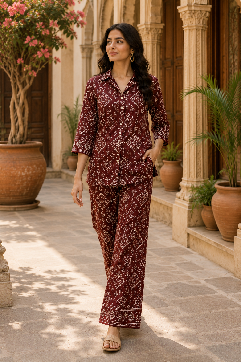 MAROON AJRAKH INSPIRED Cotton Co-Ord Set for Women
