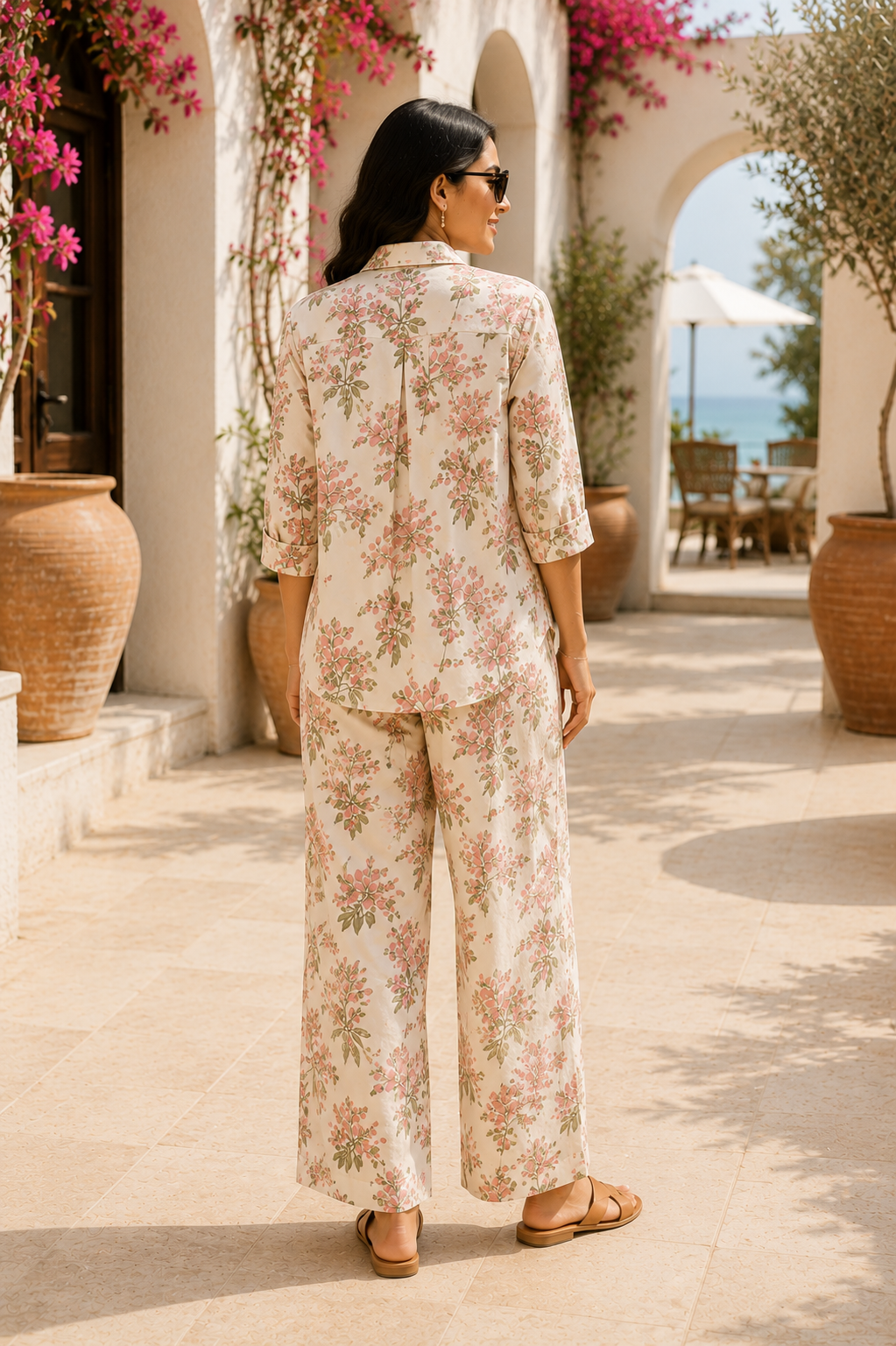 Mediterranean Bloom Floral Cotton Linen Co-Ord Set