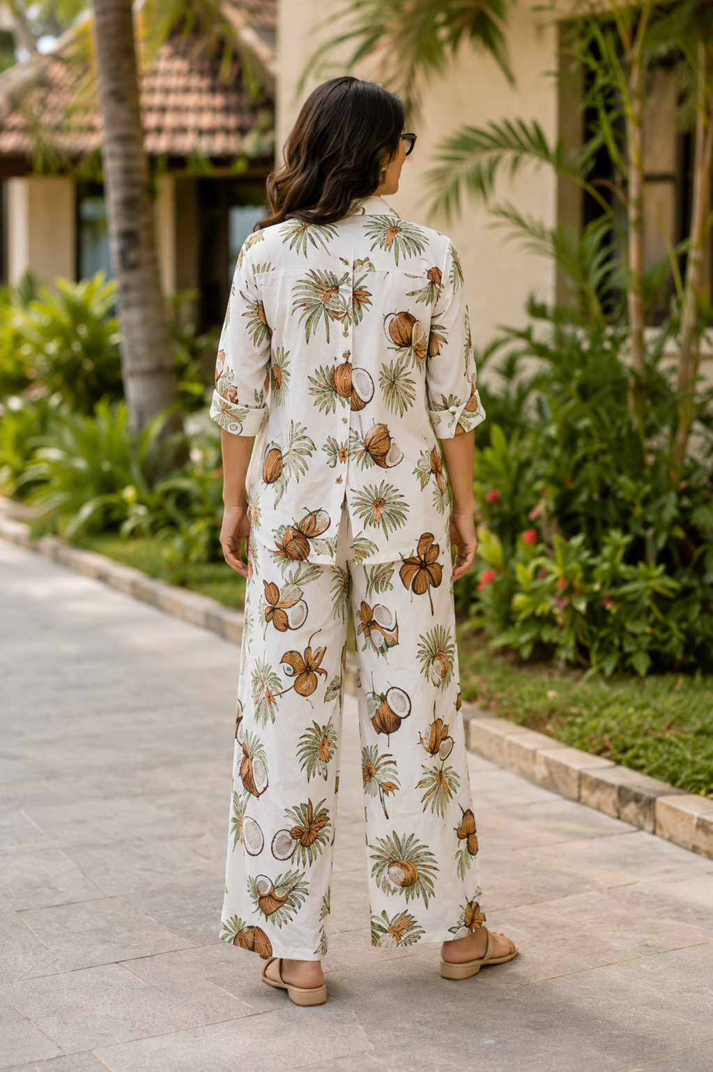Coconut Crush Tropical Print Cotton Linen Co-Ord Set
