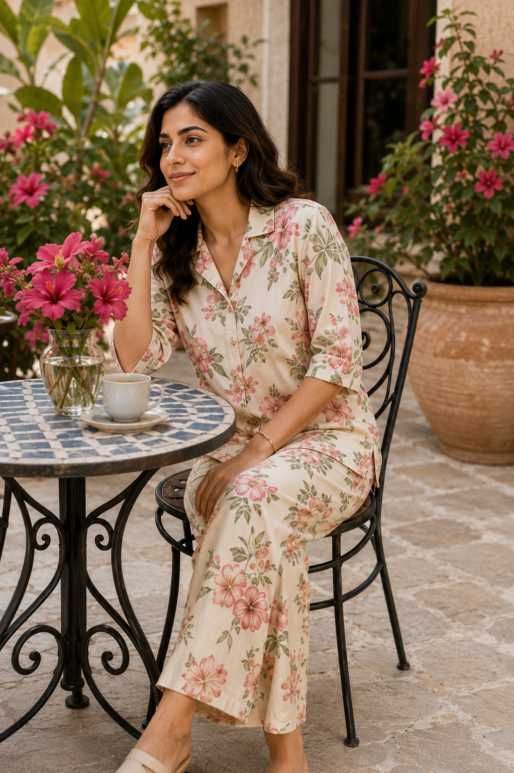 HIBISCUS HOUR – Tropical Floral Cotton Co-Ord Set for Women
