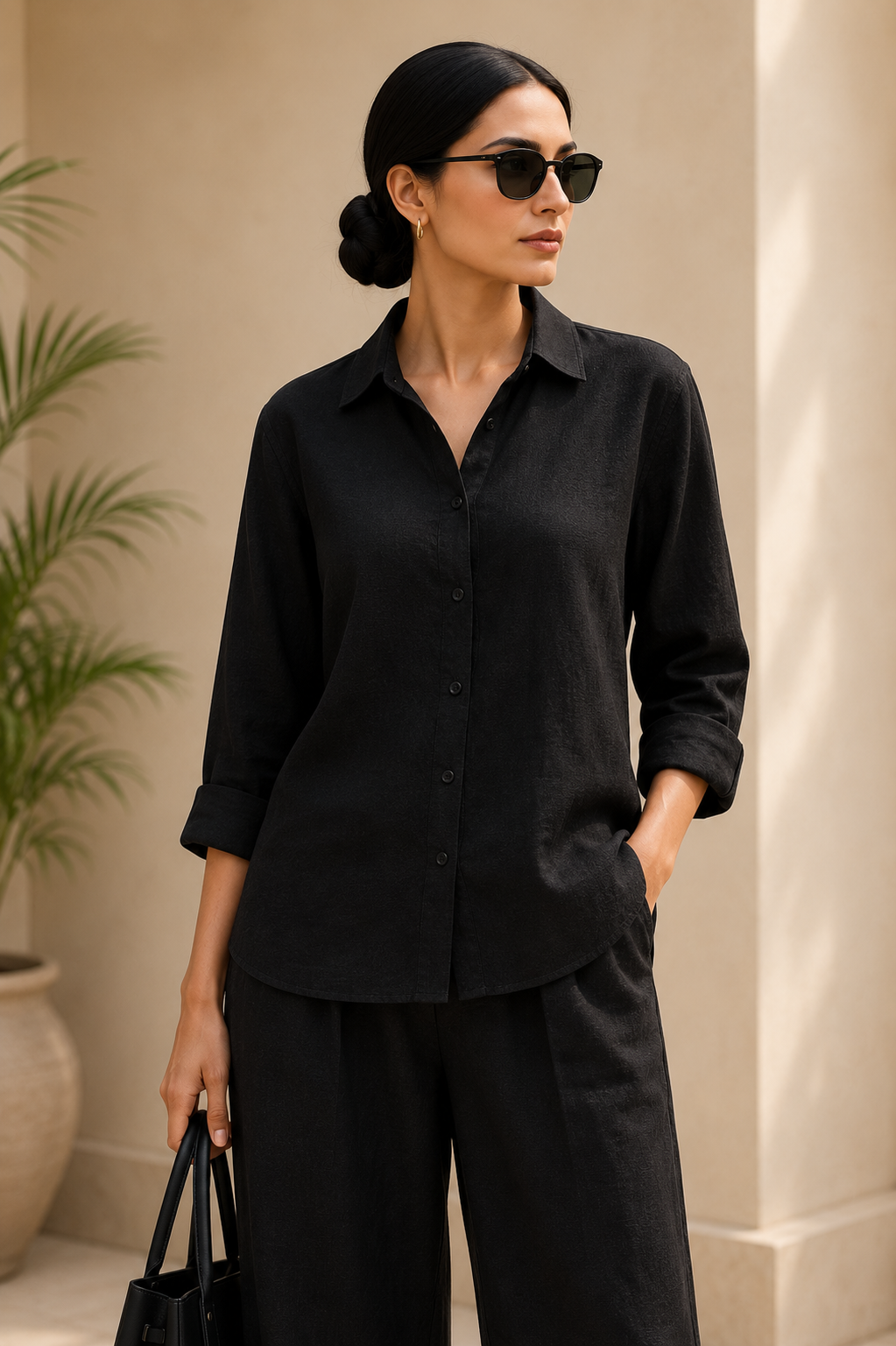 JET BLACK Premium Linen Co-Ord Set for Women