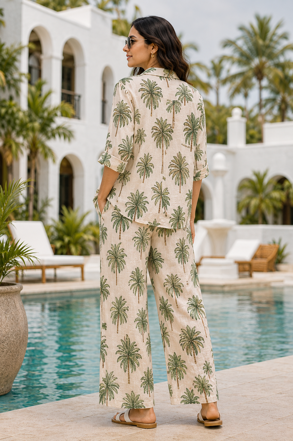 Palm Paradise Tropical Print Cotton Linen Co-Ord Set