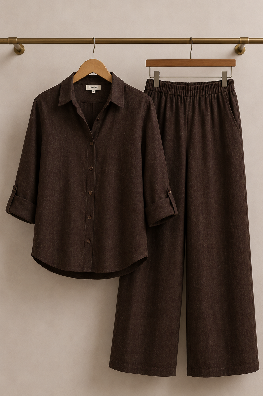 COFFEE BROWN Premium Linen Blend Relaxed Co-Ord Set