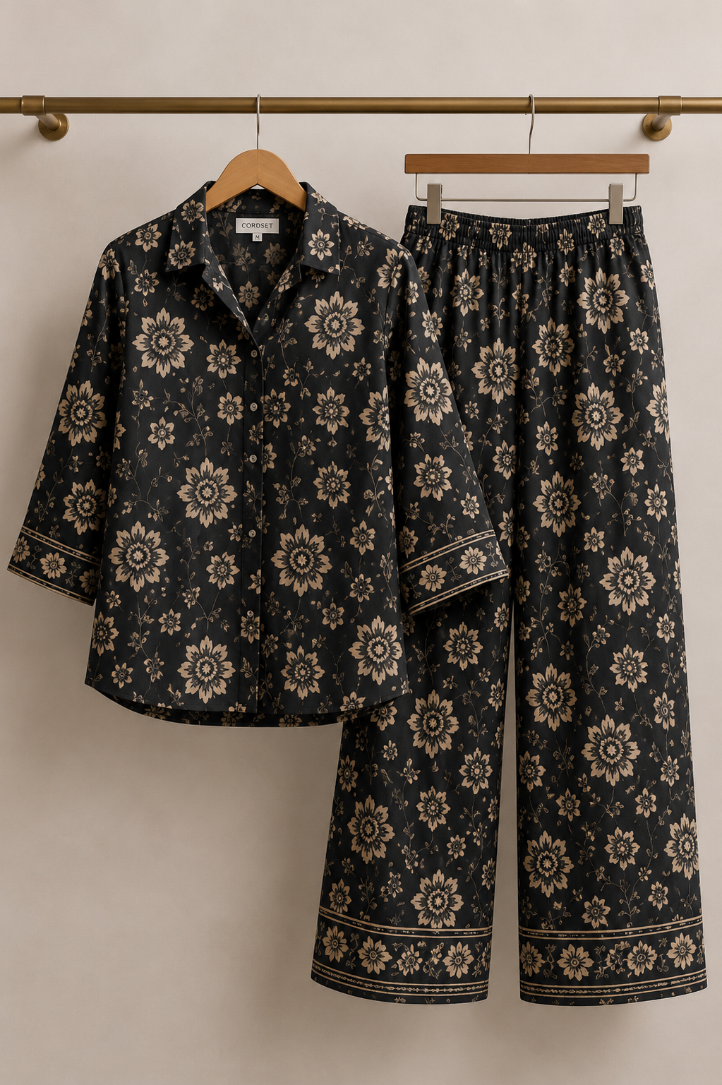 Charcoal Floral Handblock Inspired Cotton Co-Ord Set for Women