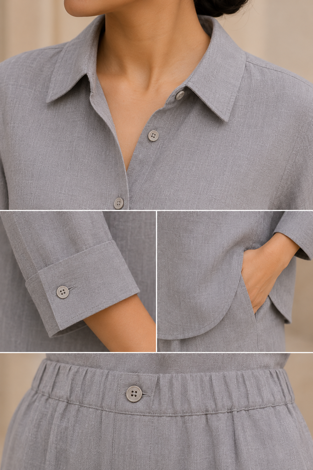 ASH GREY Premium Linen Co-Ord Set for Women