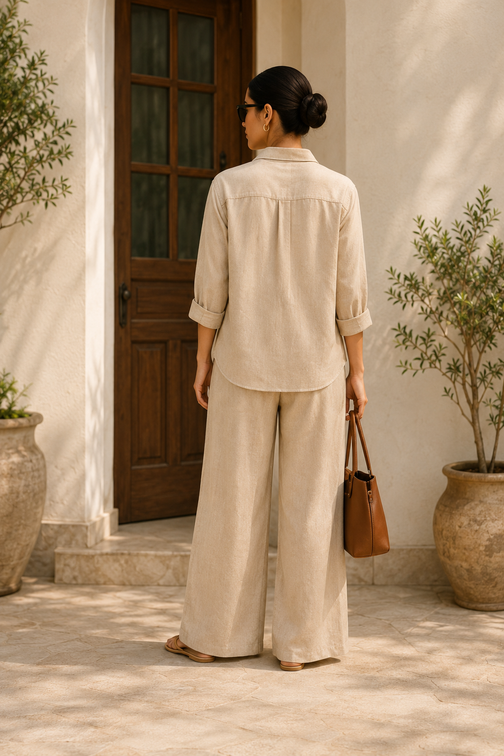 Stone Beige Linen Blend Co-Ord Set for Women
