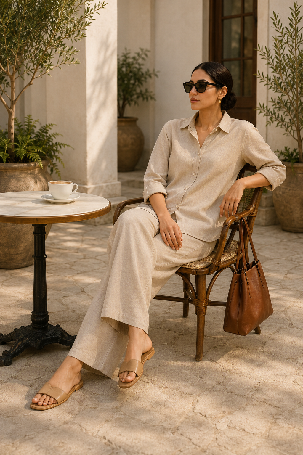 Stone Beige Linen Blend Co-Ord Set for Women