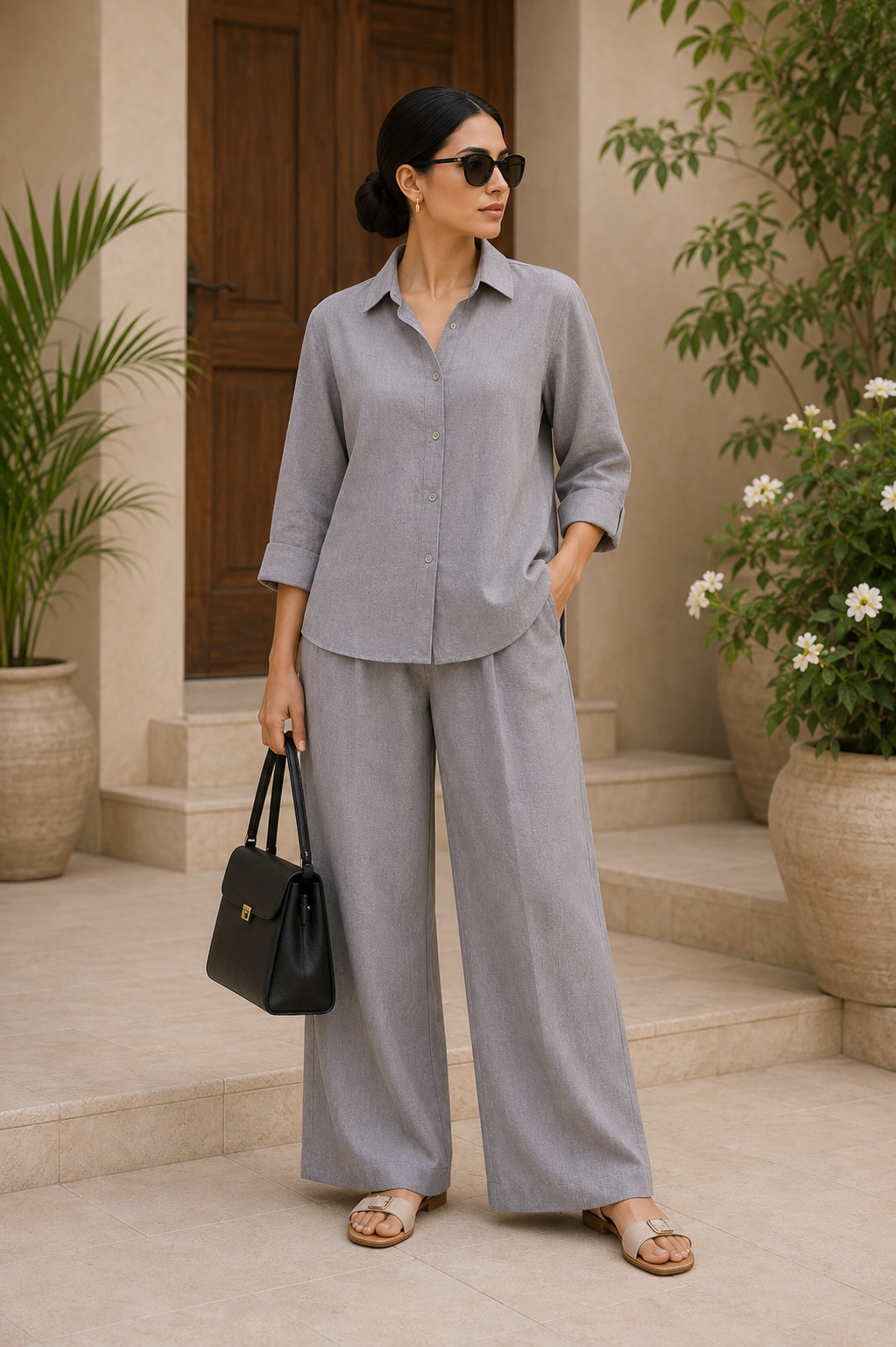 ASH GREY Premium Linen Co-Ord Set for Women