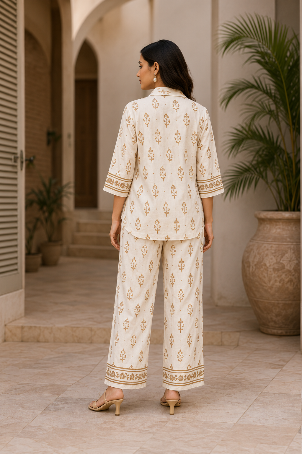 Ivory Booti Cotton Co-Ord Set for Women