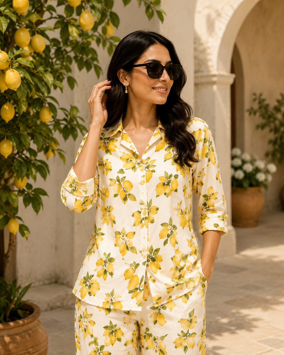 Lemon Grove Citrus Print Cotton Linen Co-Ord Set
