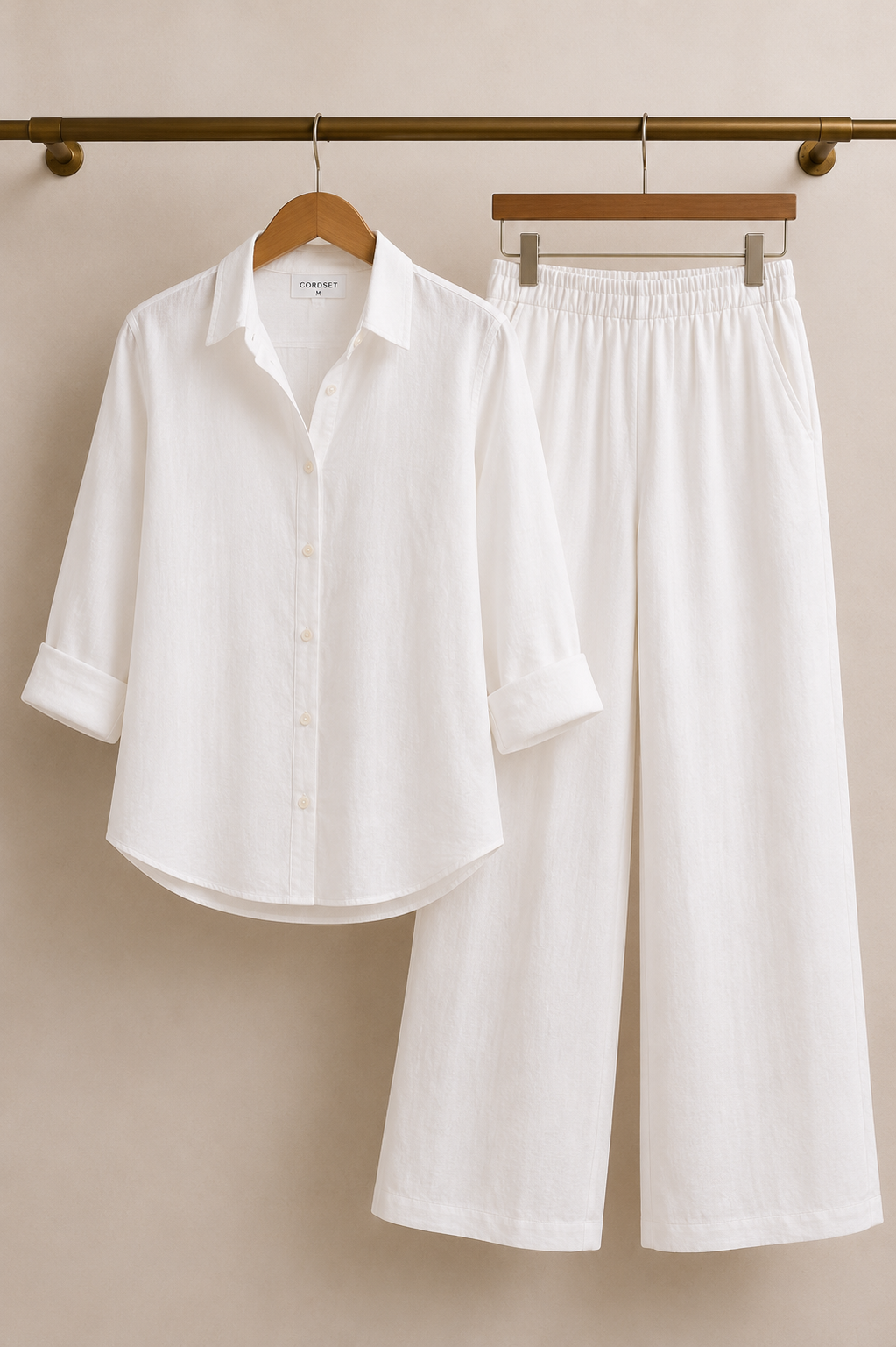 IVORY WHITE Premium Linen Blend Co-Ord Set with Relaxed Wide-Leg Pants
