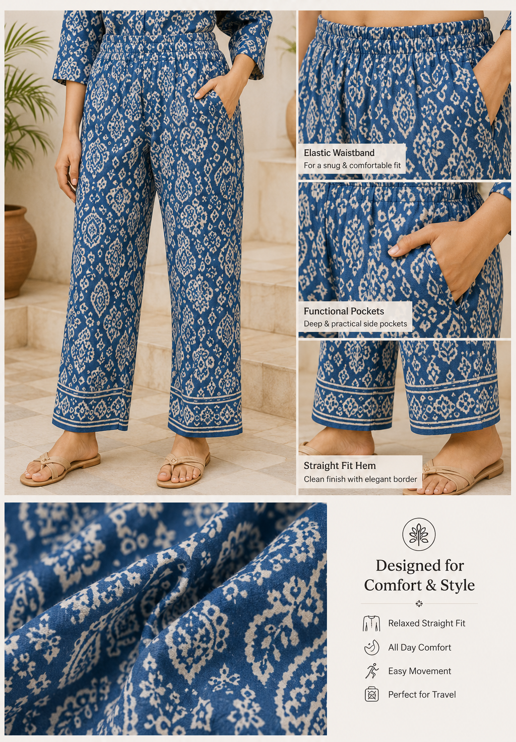 Blue Paisley Cotton Co-Ord Set for Women