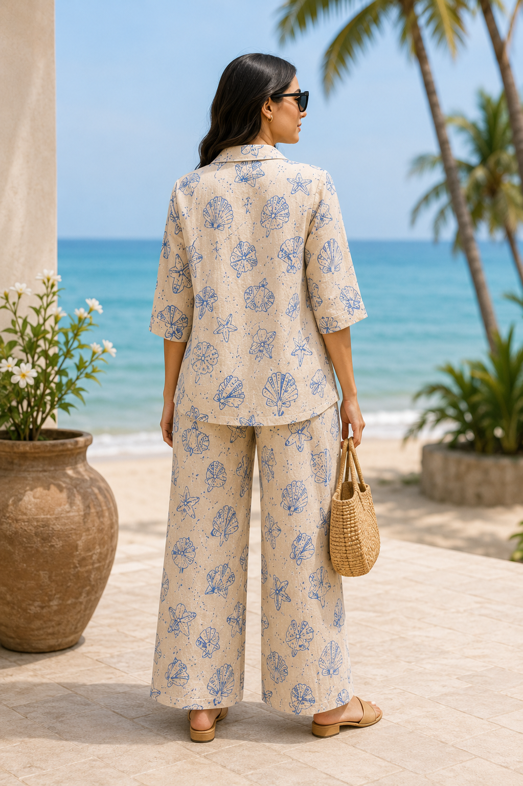Shell Stories Coastal Print Cotton Linen Co-Ord Set