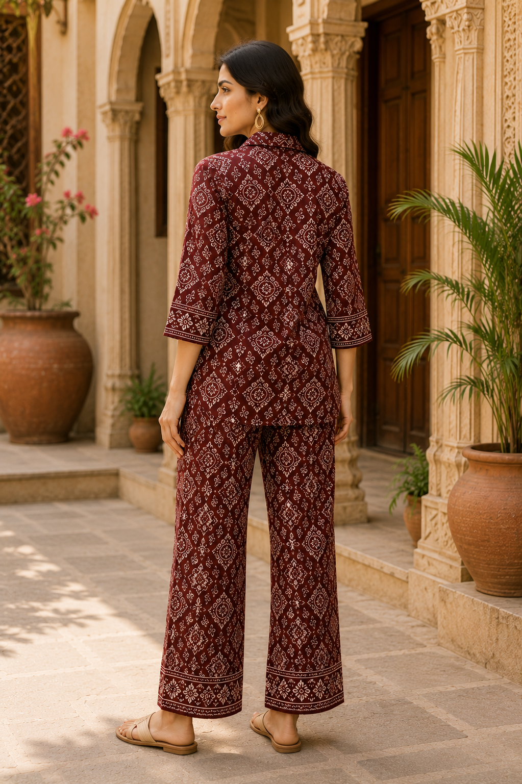 MAROON AJRAKH INSPIRED Cotton Co-Ord Set for Women
