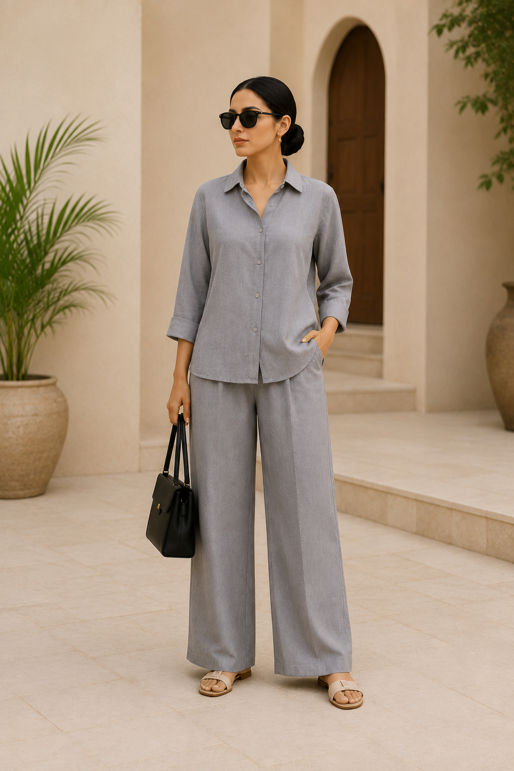 ASH GREY Premium Linen Co-Ord Set for Women