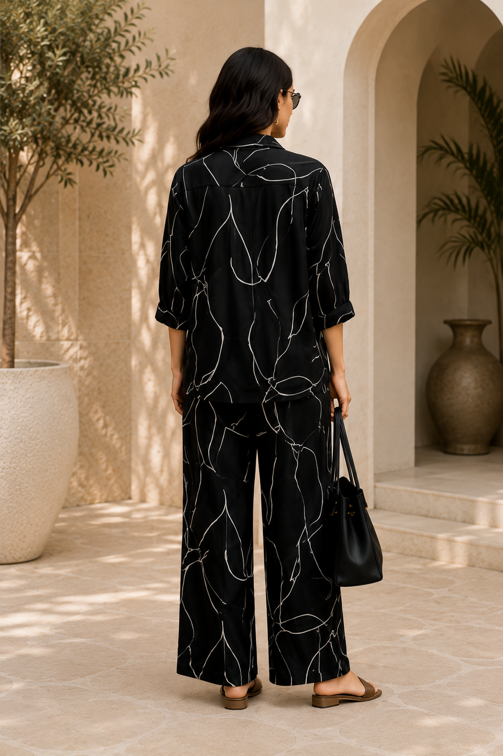 Midnight Abstract Print Cotton Linen Co-Ord Set for Women