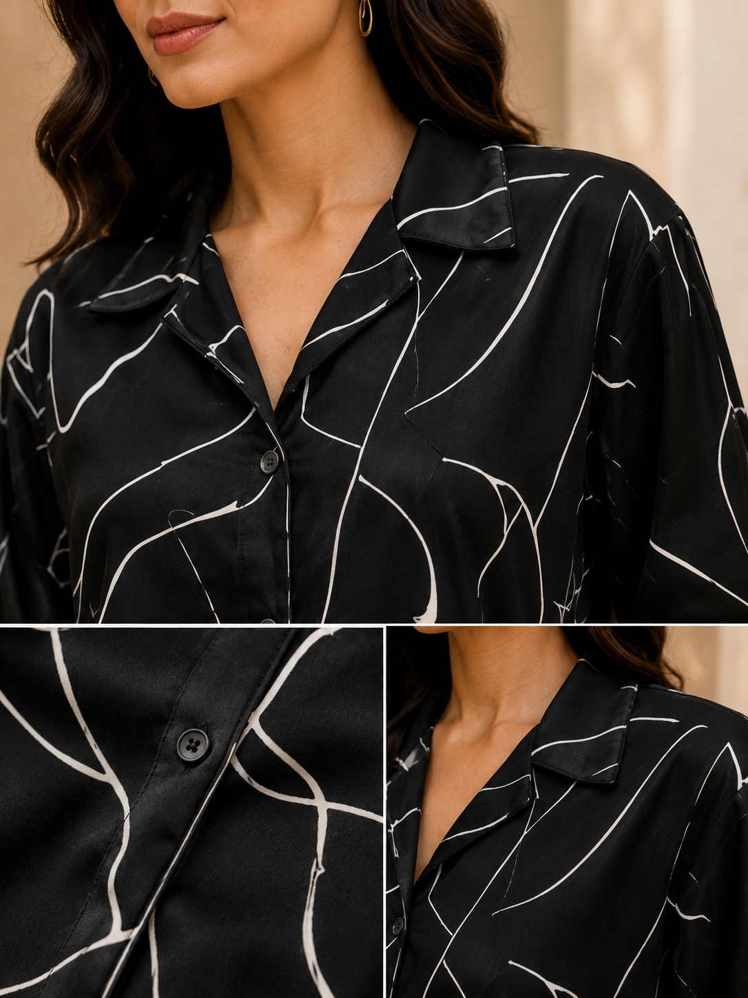 Midnight Abstract Print Cotton Linen Co-Ord Set for Women