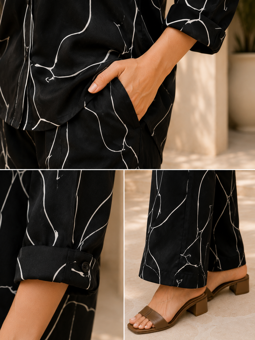 Midnight Abstract Print Cotton Linen Co-Ord Set for Women