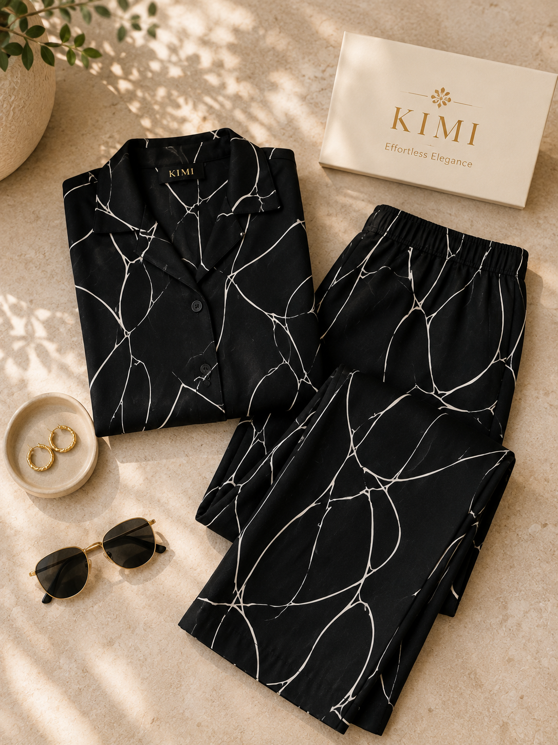 Midnight Abstract Print Cotton Linen Co-Ord Set for Women