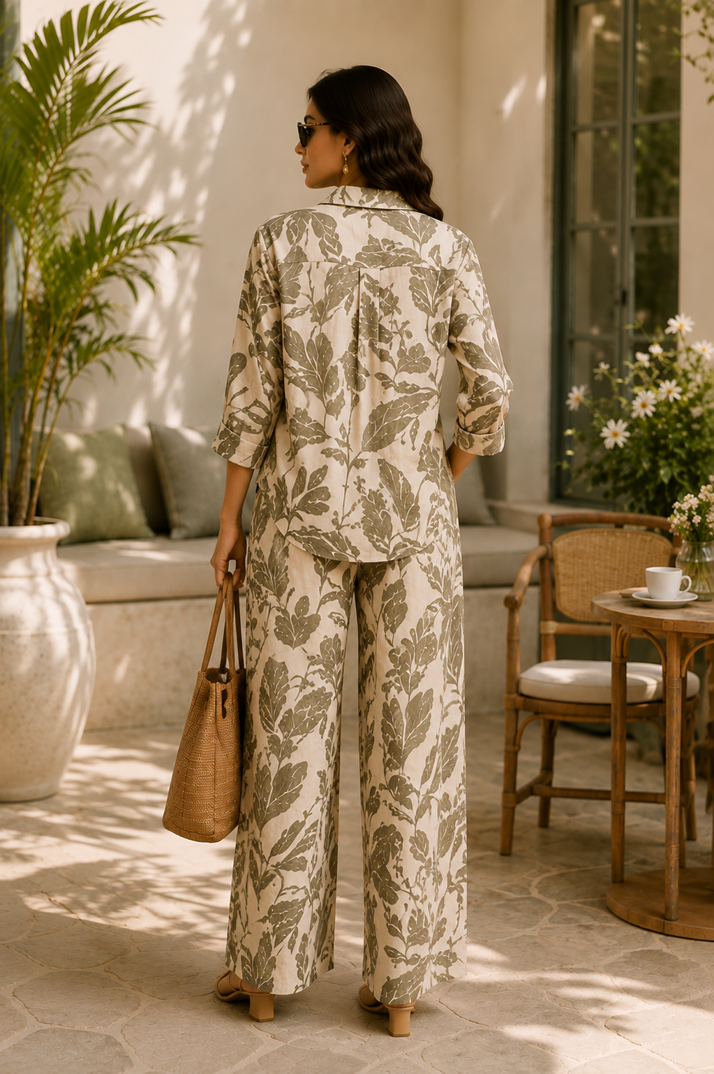 Vintage Leaf Print Co-Ord Set for Women