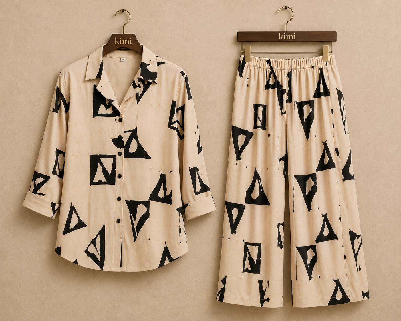 Ivory Geo Abstract Cotton Linen Co-Ord Set for Women |