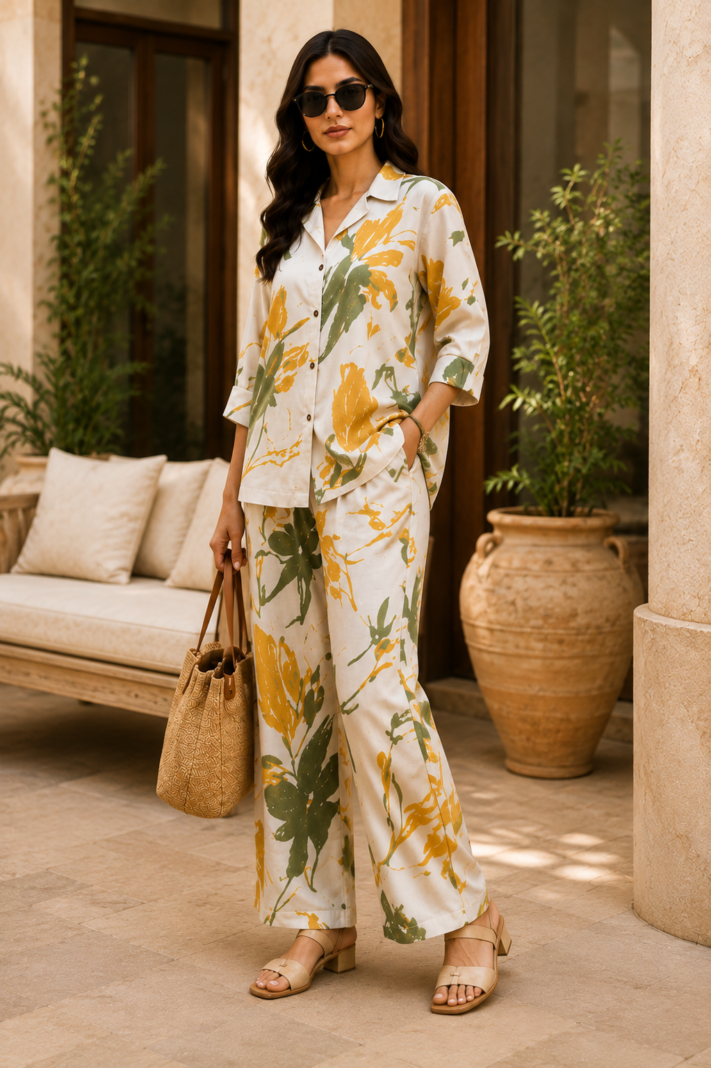 Sunflower Meadow Cotton Linen Co-Ord Set for Women