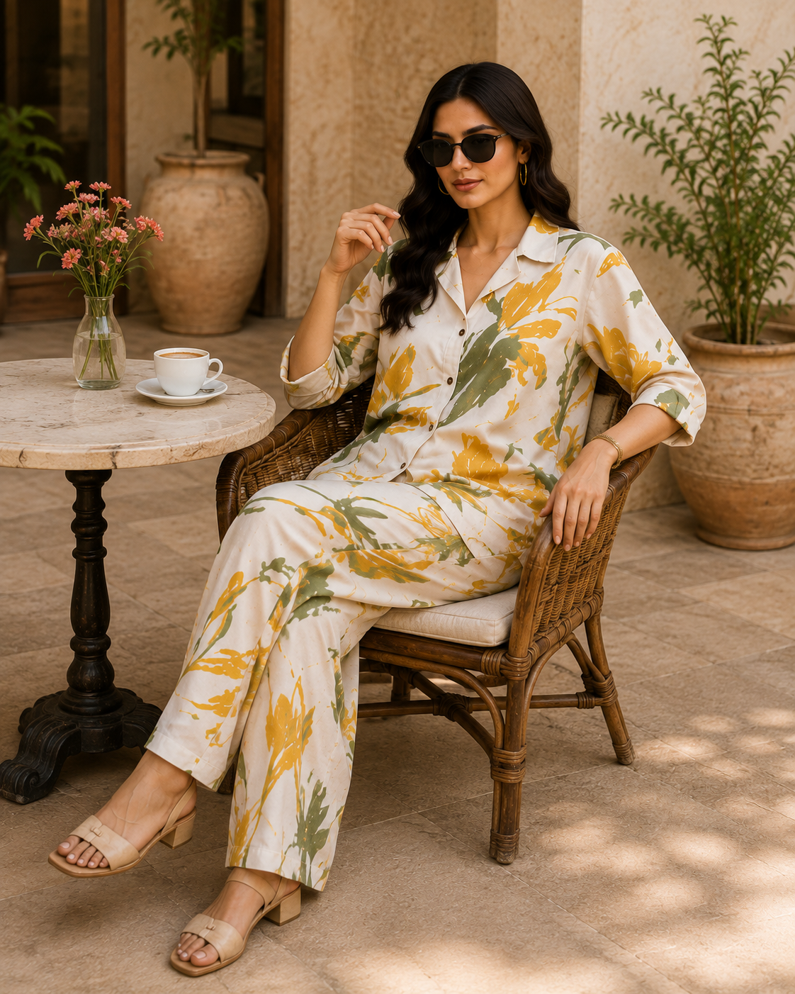 Sunflower Meadow Cotton Linen Co-Ord Set for Women
