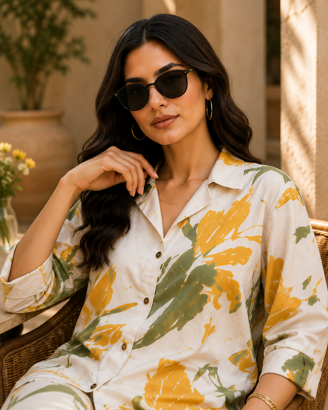 Sunflower Meadow Cotton Linen Co-Ord Set for Women