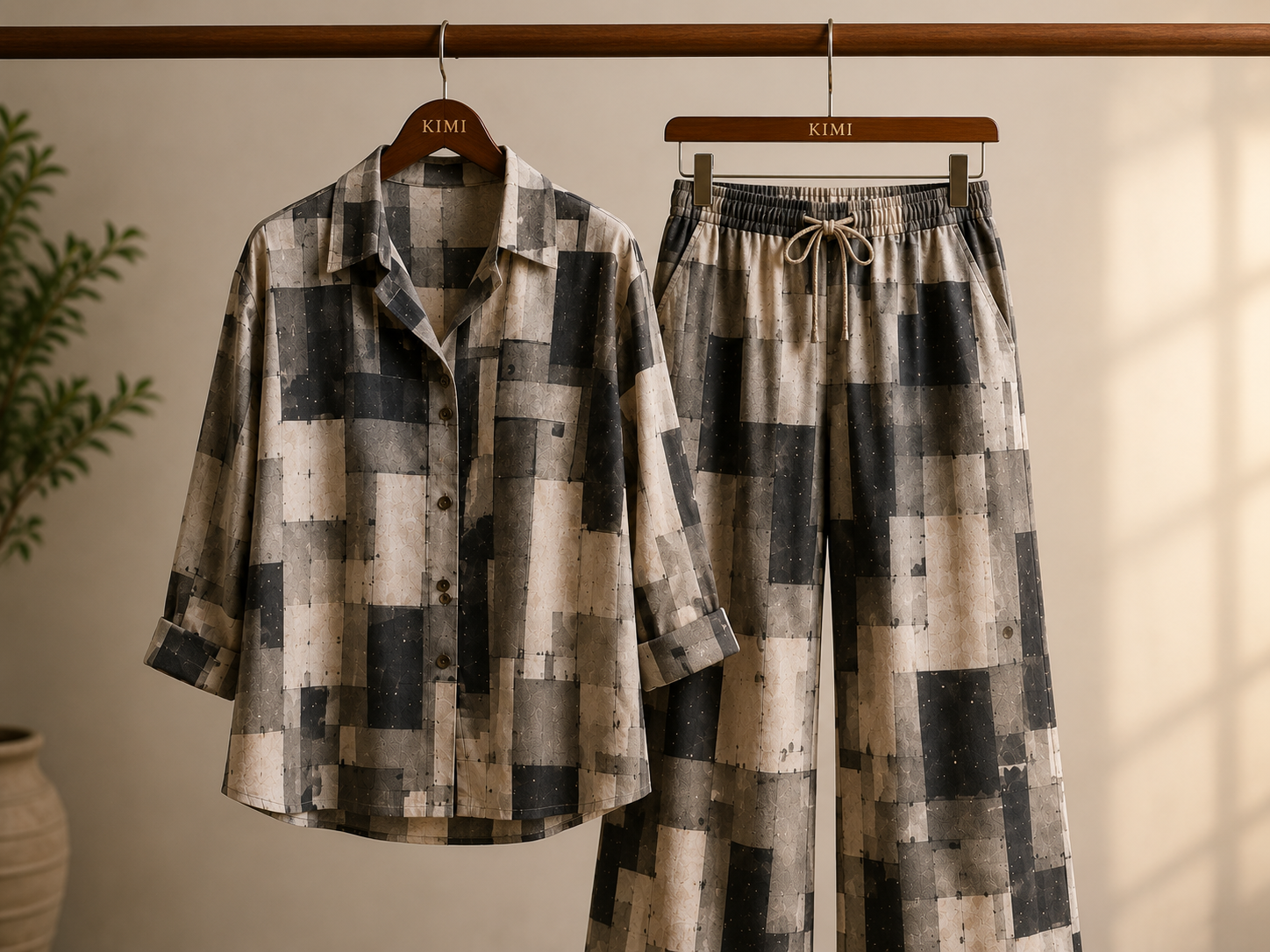 Monochrome Mosaic Cotton Linen Co-Ord Set for Women