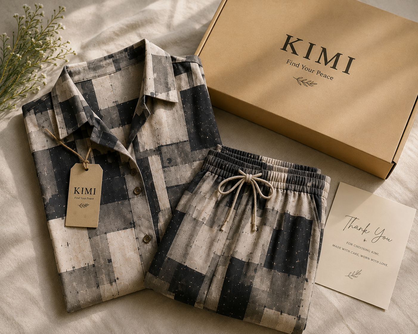 Monochrome Mosaic Cotton Linen Co-Ord Set for Women