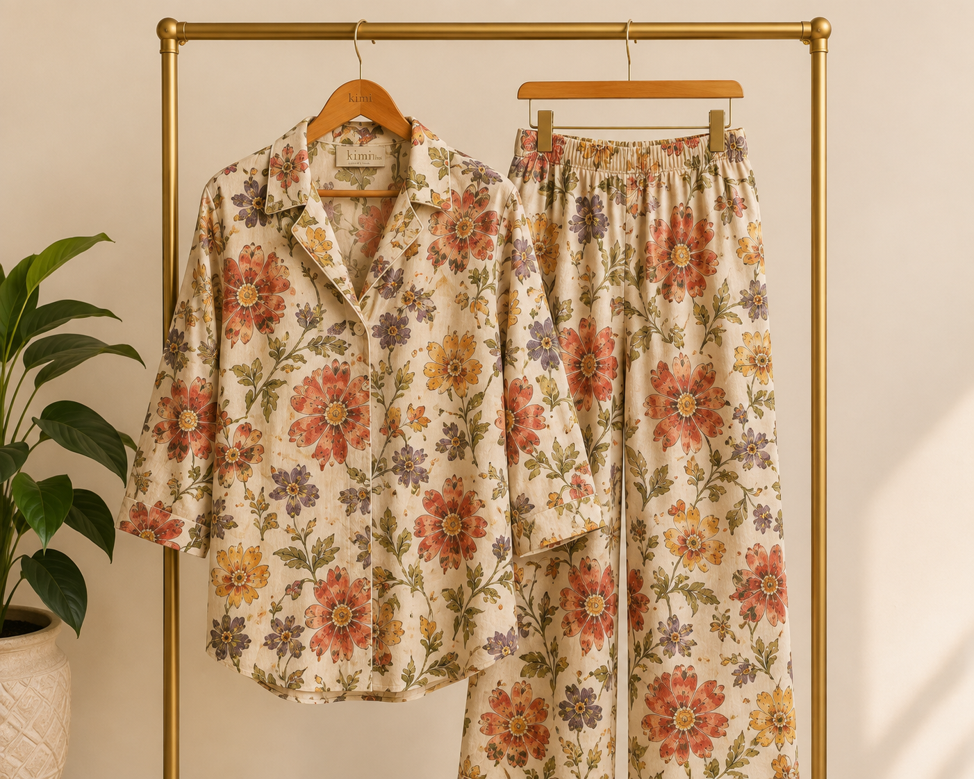 Rustic Floral Cotton Linen Co-Ord Set for Women