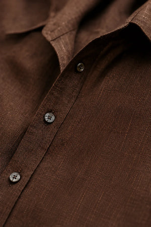 Coffee Brown Premium Linen Co-Ord Set – Close-Up Fabric Detail