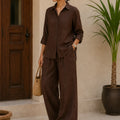 Coffee brown premium linen blend relaxed co-ord set