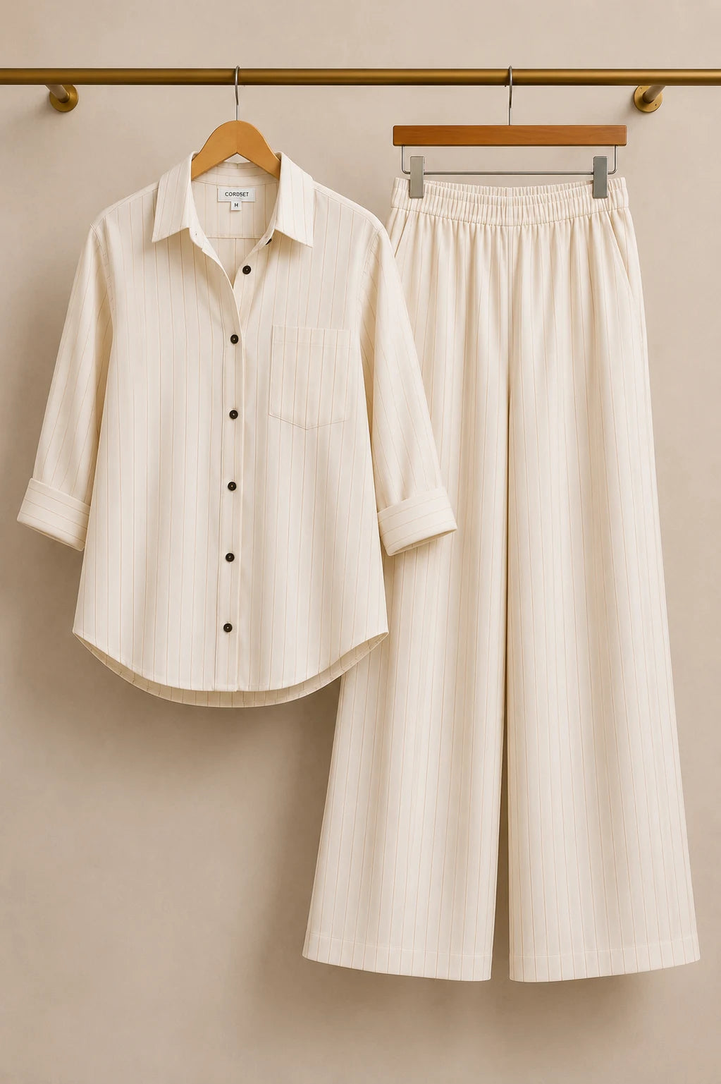 Cream Pinstripe Co-Ord Set – Full Outfit View