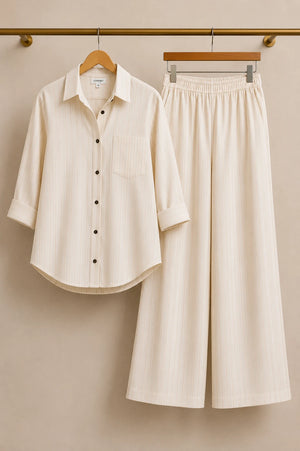 Cream Pinstripe Co-Ord Set – Full Outfit View