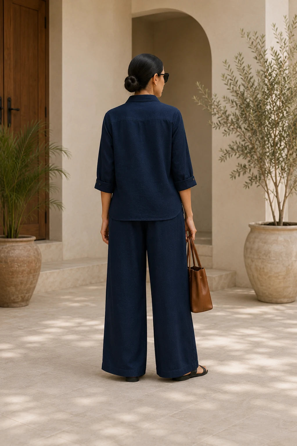 Deep Navy Premium Linen Co-Ord Set for Women – Back View
