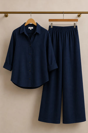 Deep Navy Premium Linen Co-Ord Set – Full Outfit View