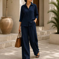 Deep navy premium linen co-ord set for women