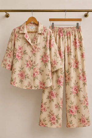Hibiscus Hour Tropical Print Cotton Co-Ord Set – Detailed Print View
