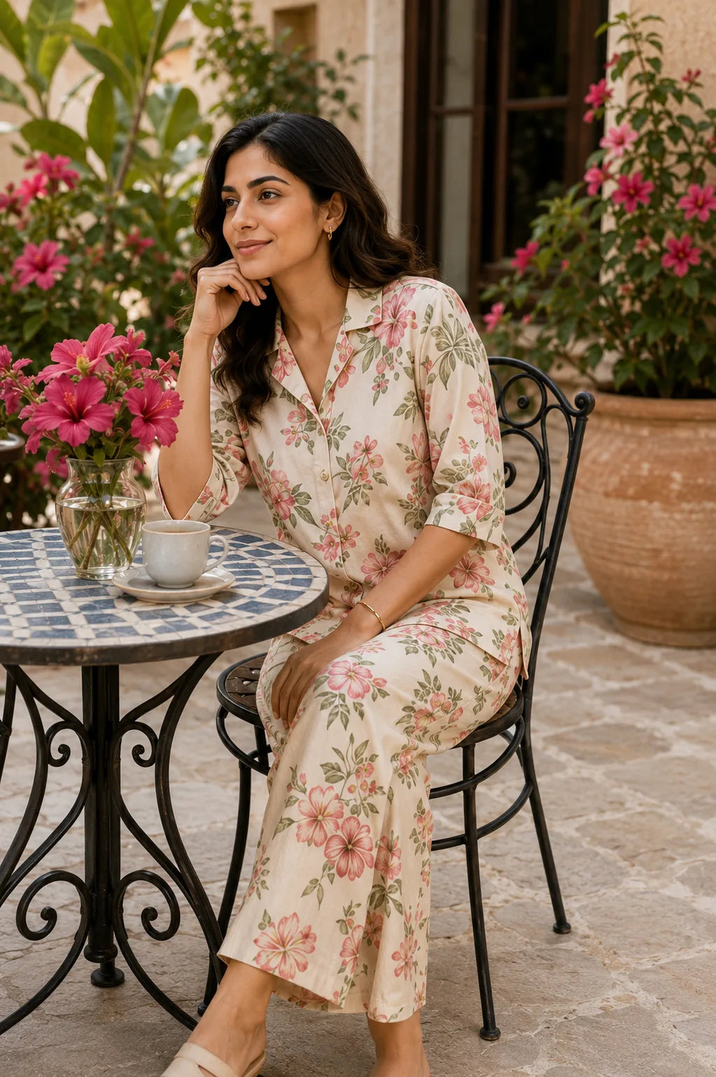 Hibiscus Hour Premium Cotton Co-Ord Set – Stylish Two-Piece Outfit